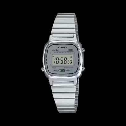 Casio Vintage LA670WA · Plateado / Cara blanca