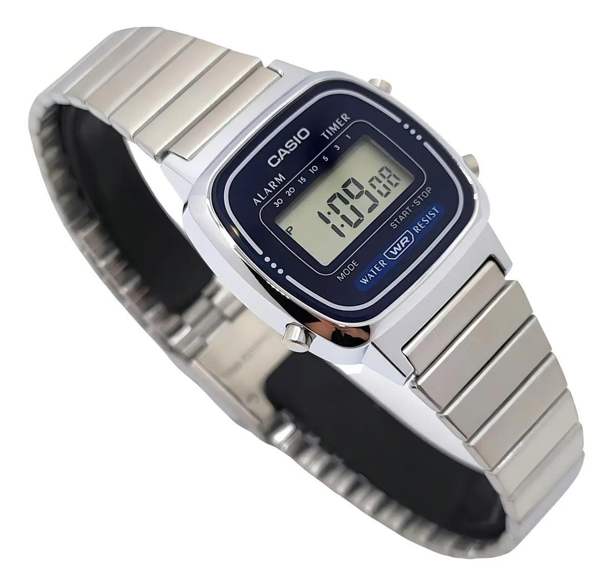 Casio Vintage LA670WA · Plateado / Cara azul