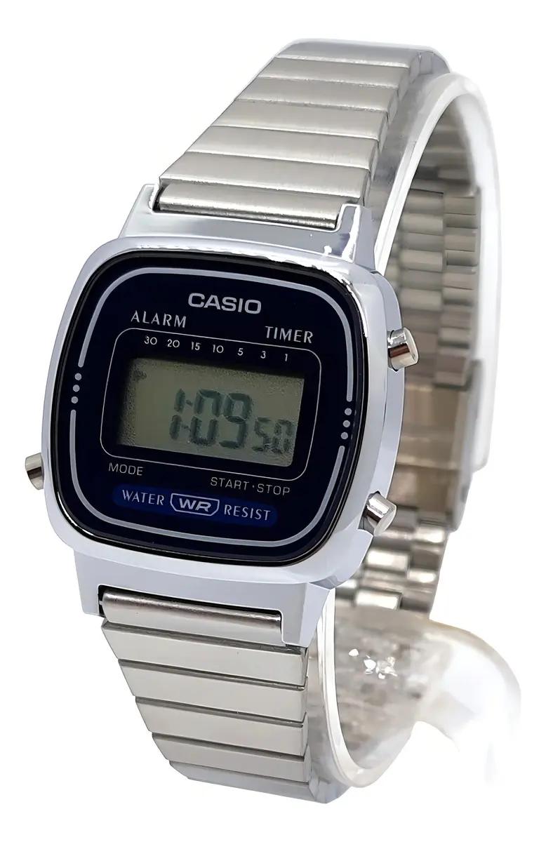 Casio Vintage LA670WA · Plateado / Cara azul