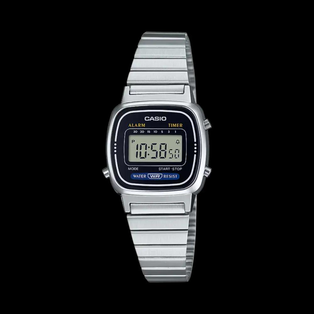 Casio Vintage LA670WA · Plateado / Cara negra