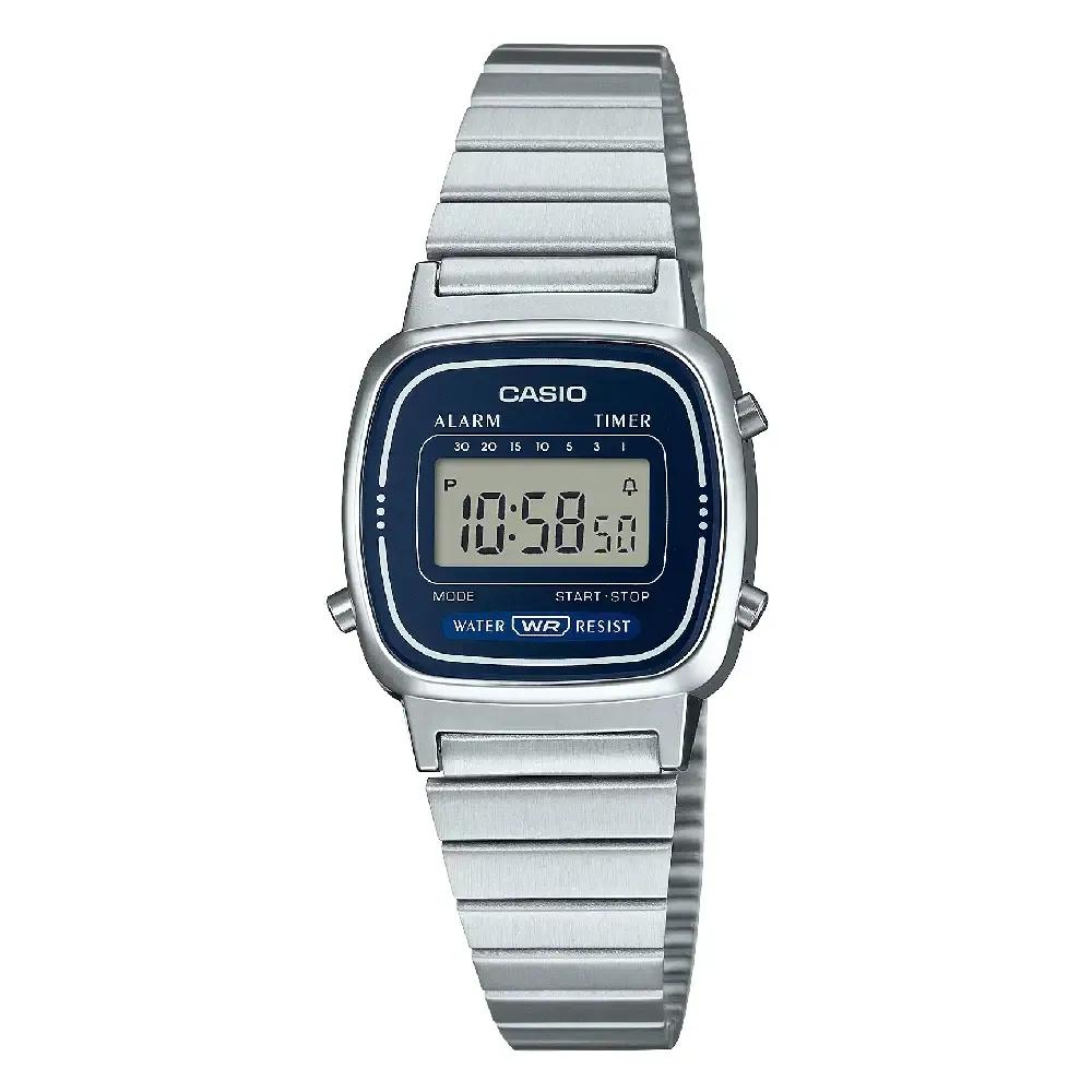 Casio Vintage LA670WA · Plateado / Cara azul