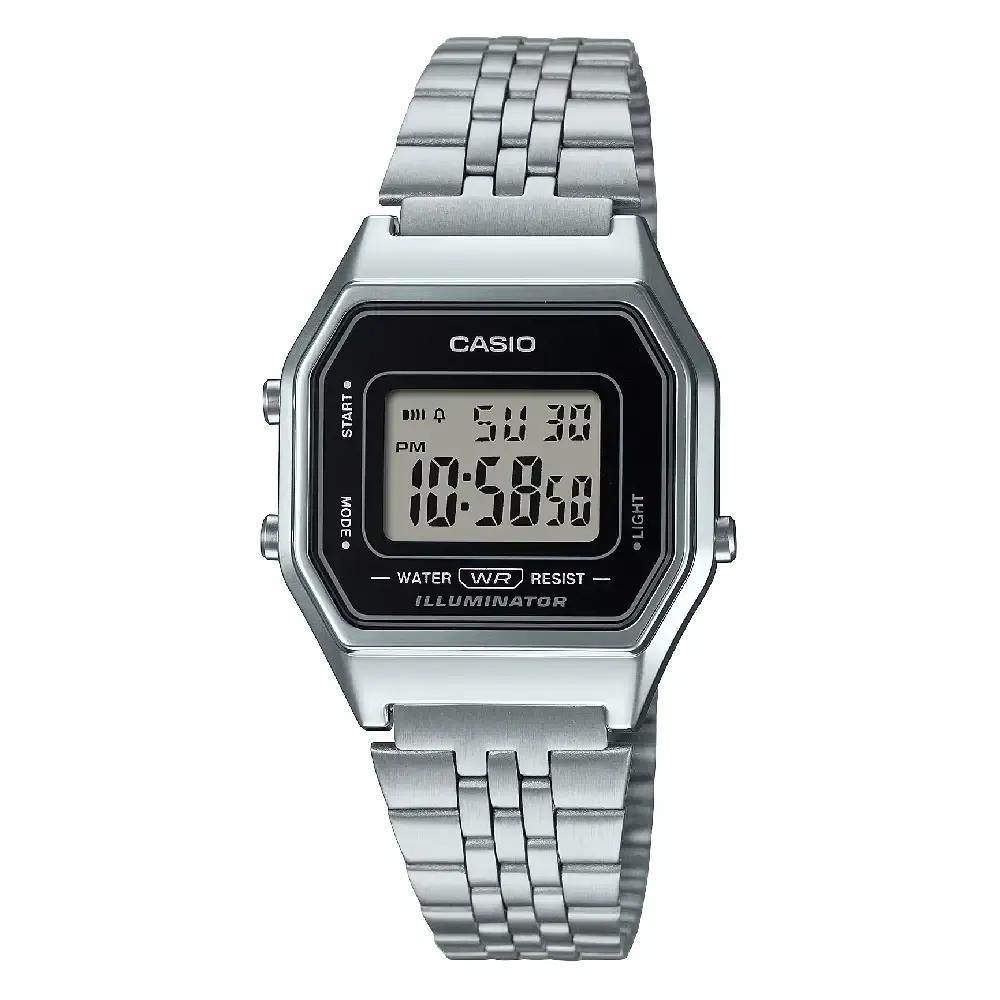 Casio Vintage LA680WA · Plateado / Cara negra