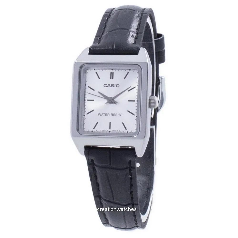 Casio LTP-V007L · Cuero negro / Cara blanca